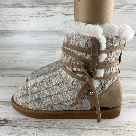 Muk Luks Shoes - MUK LUKS Tan Grey Sweater Knit Booties Size 11